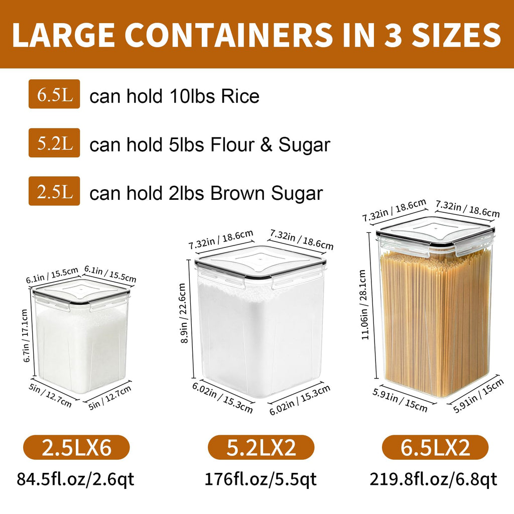 Flour Sugar Storage Containers, 10 Pack Large Airtight Food Storage Containers with Lids Pantry Organization