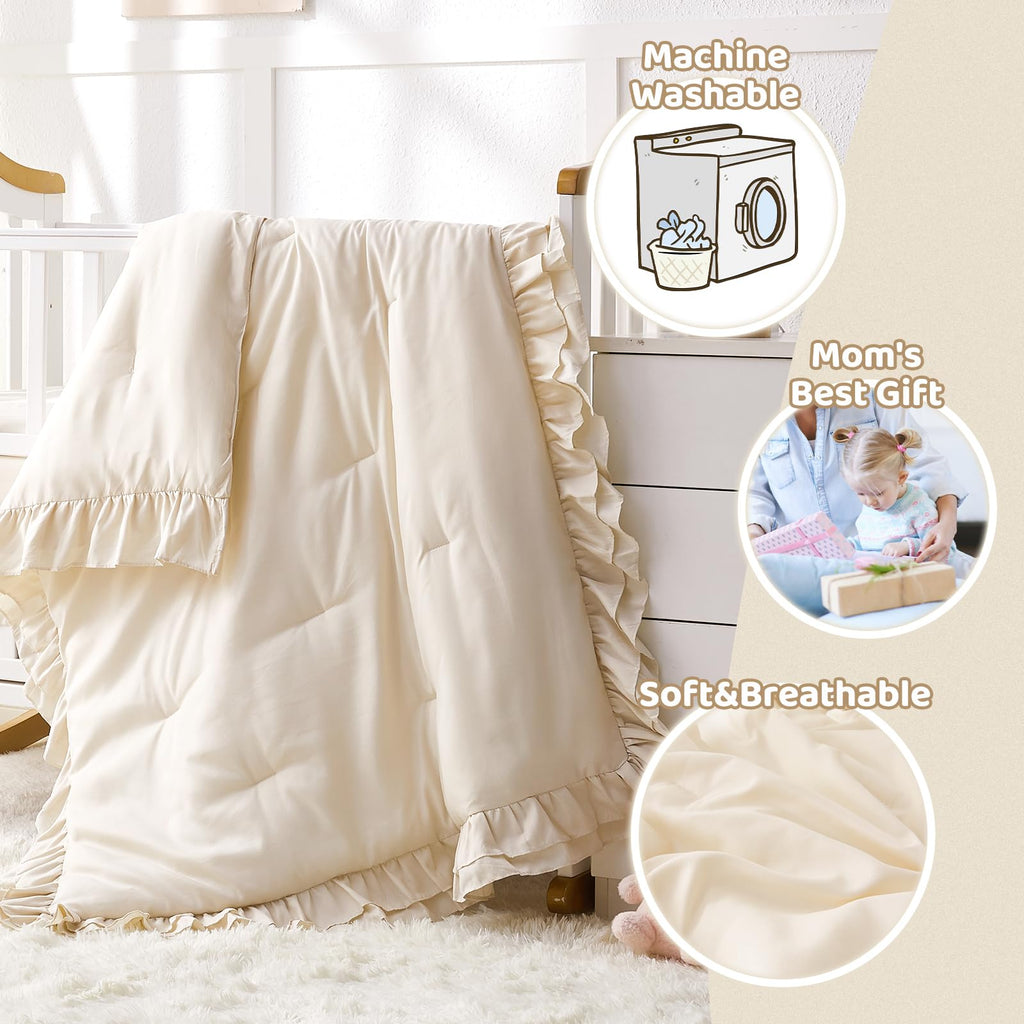 Crib Bedding Set for Girls, 3-Piece Boho Ruffle Baby Bedding Crib Set Include Boho Crib Comforter, Crib Fitted Sheet