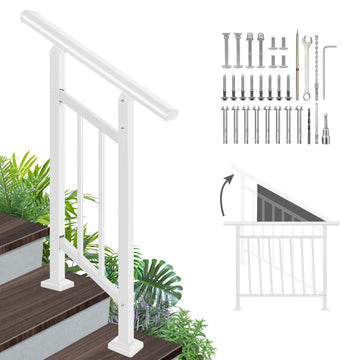 2-Step White Metal Handrail for Outdoor Steps
