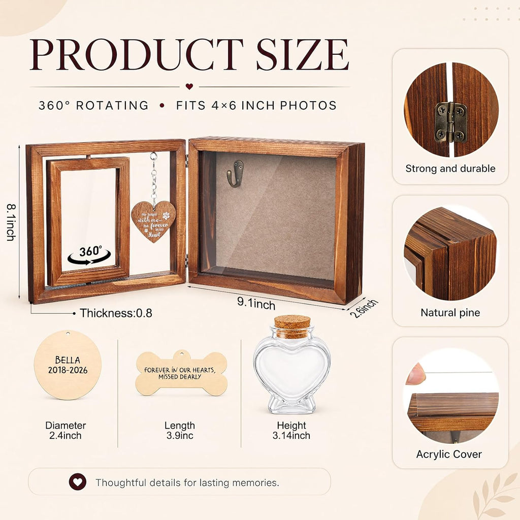Pet Memorial Shadow Box Wooden Rotating Frame for Loss of Pet, Retro Color
