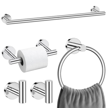 Polished Chrome Towel Bar Bathroom Hardware Accessories Set, 5 Pieces Toilet Paper Holder Towel Racks Set Stainless