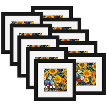 6x6 Picture Frame Sef of 10, Square Photo Frame Collage, Black