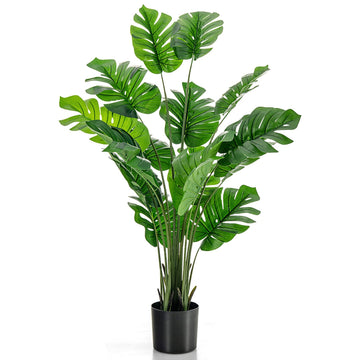 Artificial Monstera Deliciosa Plant, 5FT Faux Plant with Cement Pot, 15 Large Leaves, Decorative Fake Greenery