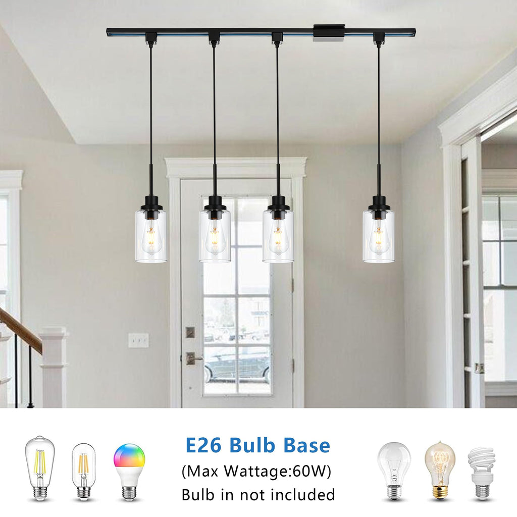 4 Pack H Type Track Pendant Lighting Black with Clear Glass Shades