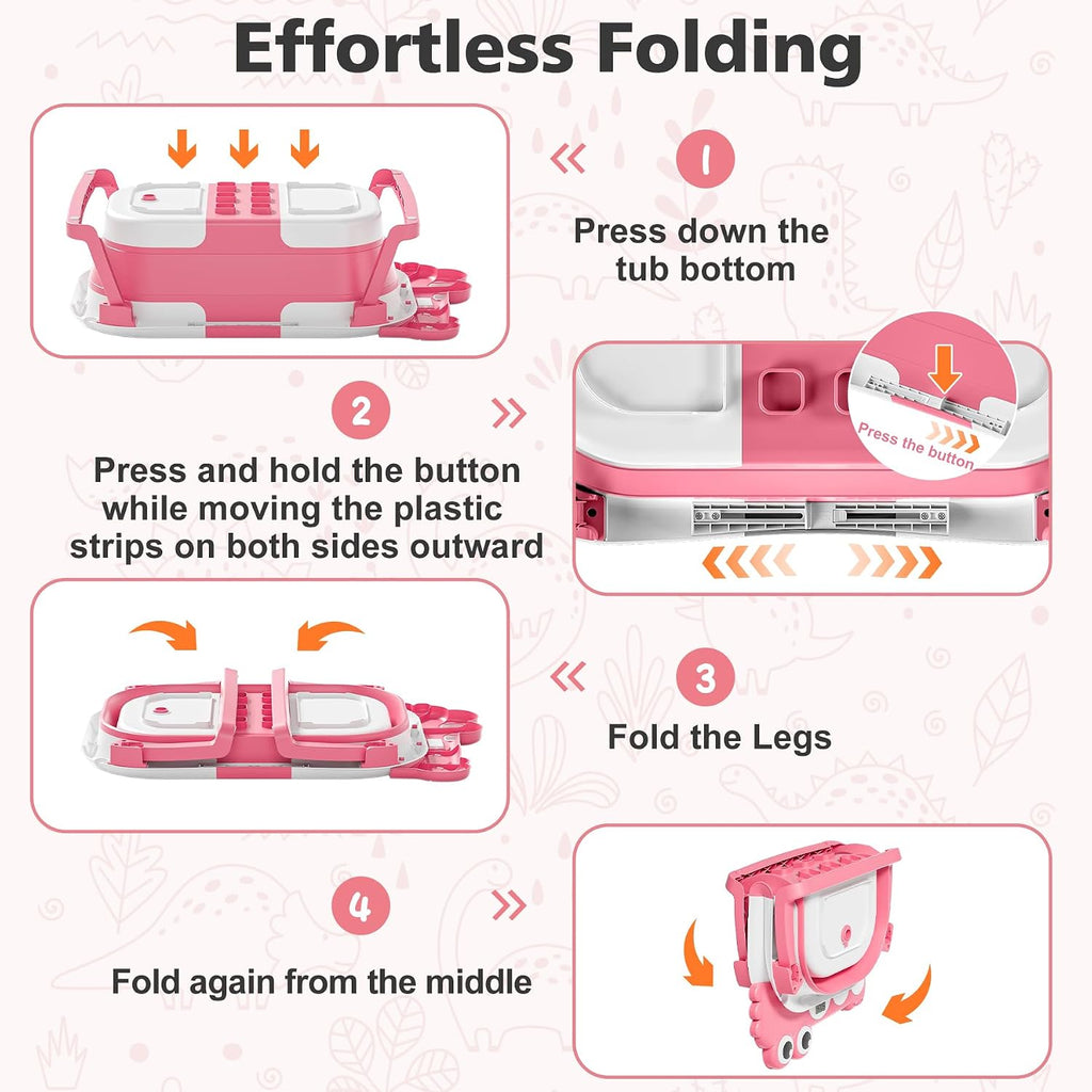 Collapsible Baby Bathtub for Newborn, Foldable Baby Bath Tub with Thermometer & Soft Floating Cushion & Drain Hole
