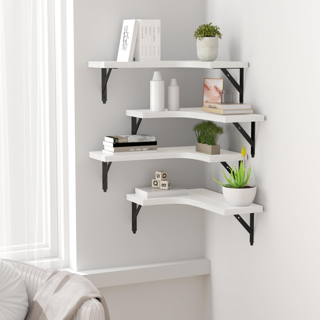 Corner Floating Shelves Wall Mounted Set of 4, White