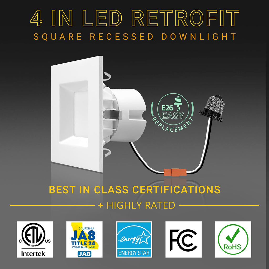 12 Pack 4" Square Can Lights, 5CCT 2700K-5000K, Wet Rated, Dimmable