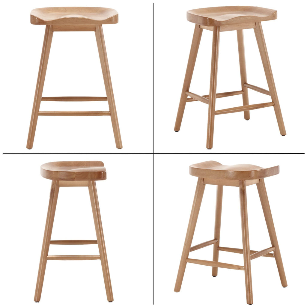 Backless Counter Height Bar Stools Set of 6, 24'' Modern Counter Stool Rustic Farmhouse Wooden Saddle Stools
