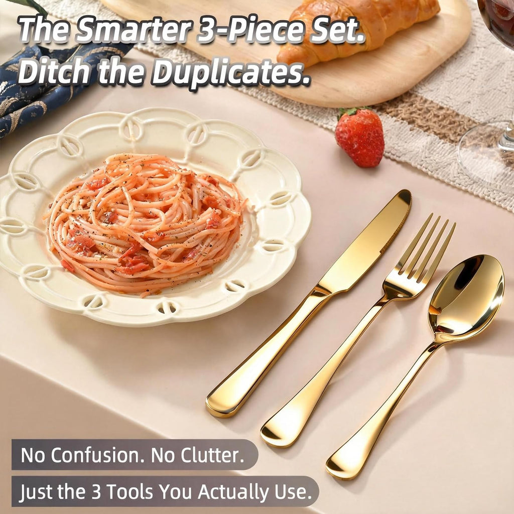 60 Piece Gold Silverware Set for 20, Stainless Steel Forks Spoons and Knives Set, Finish Gold Flatware, Dishwasher