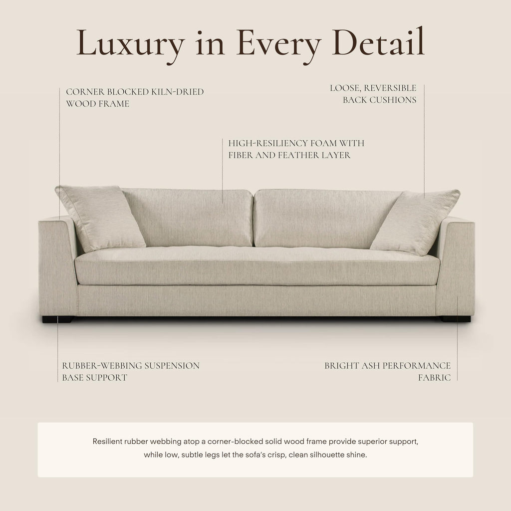 Capri 99" Sofa - Upholstered in Performance Fabric, Square‐Arm Design with Loose Cushions and Solid Frame - Fully