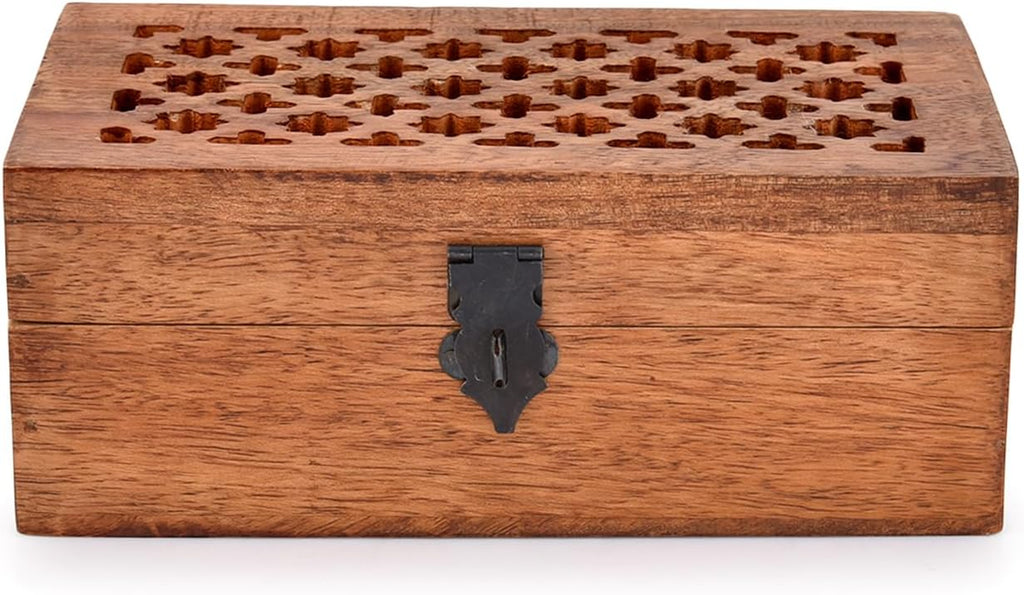 Mango Wood Decorative Wooden Box with Hinged Lid Wooden Storage Box, Decorative Bo xes With Lids (8" x 5" x 3")