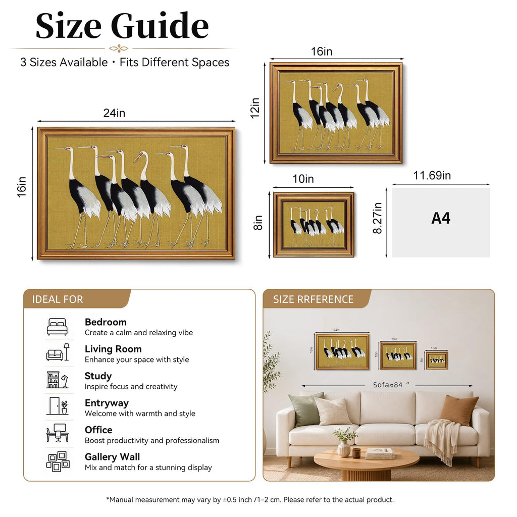 Cranes Vintage Gold Framed Wall Art 16x24 inch