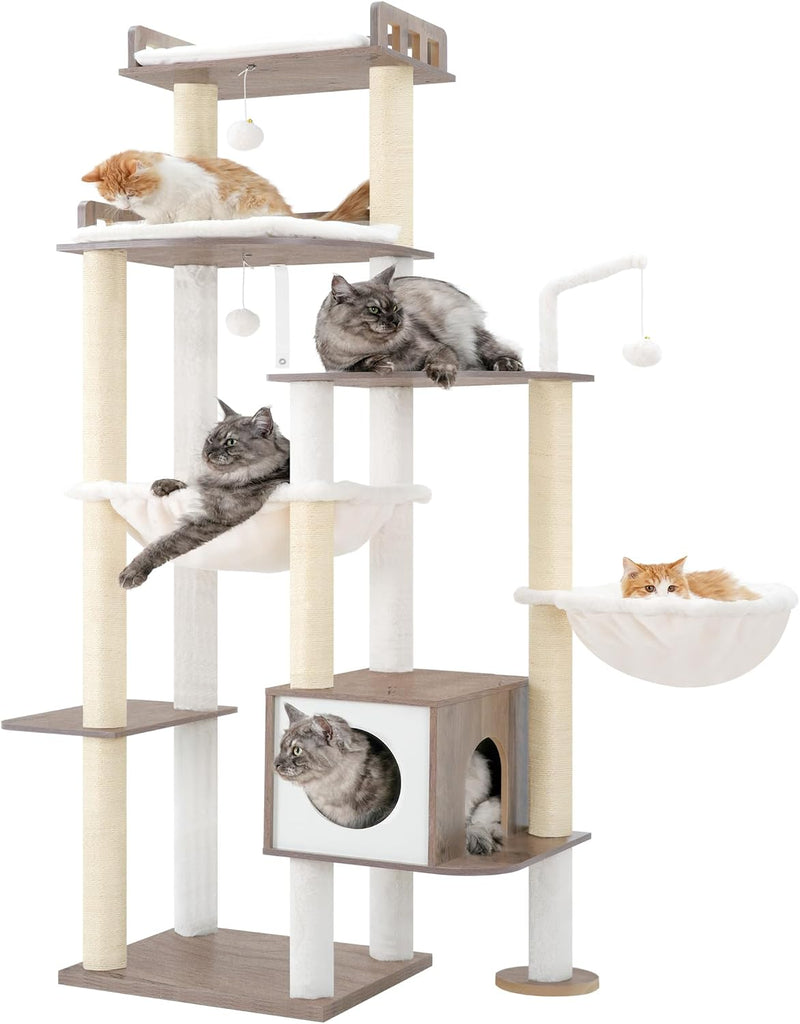 Cat Tree, 70.5" Wood Tall Cat Tower for Large Indoor Cats