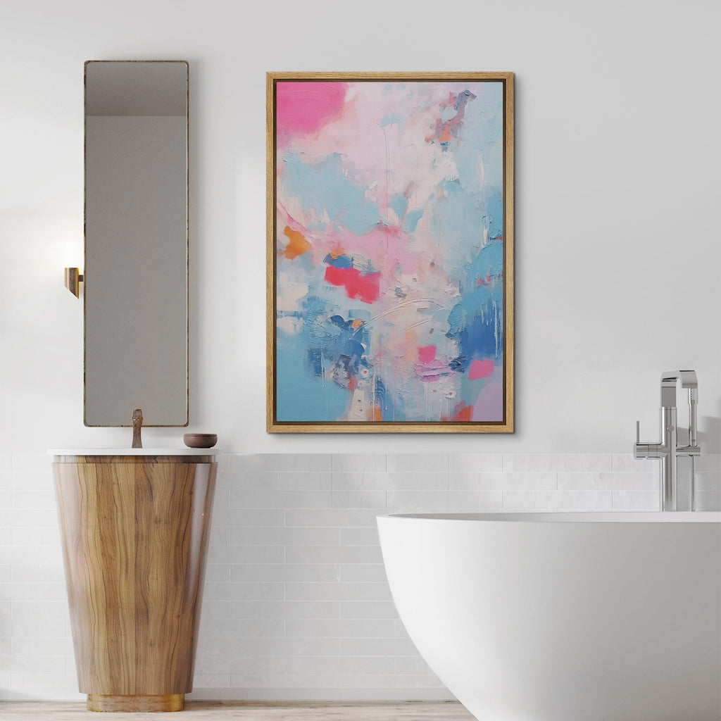 Framed Canvas Print Wall Art Pink Baby Pastel Blue Landscape Abstract Geometric Illustration Minimalism Decorative