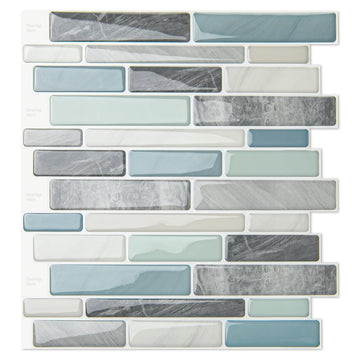 10-Sheet Peel and Stick Backsplash Tile , Back Splash Stick On Tiles Wall (Grey and Blue)
