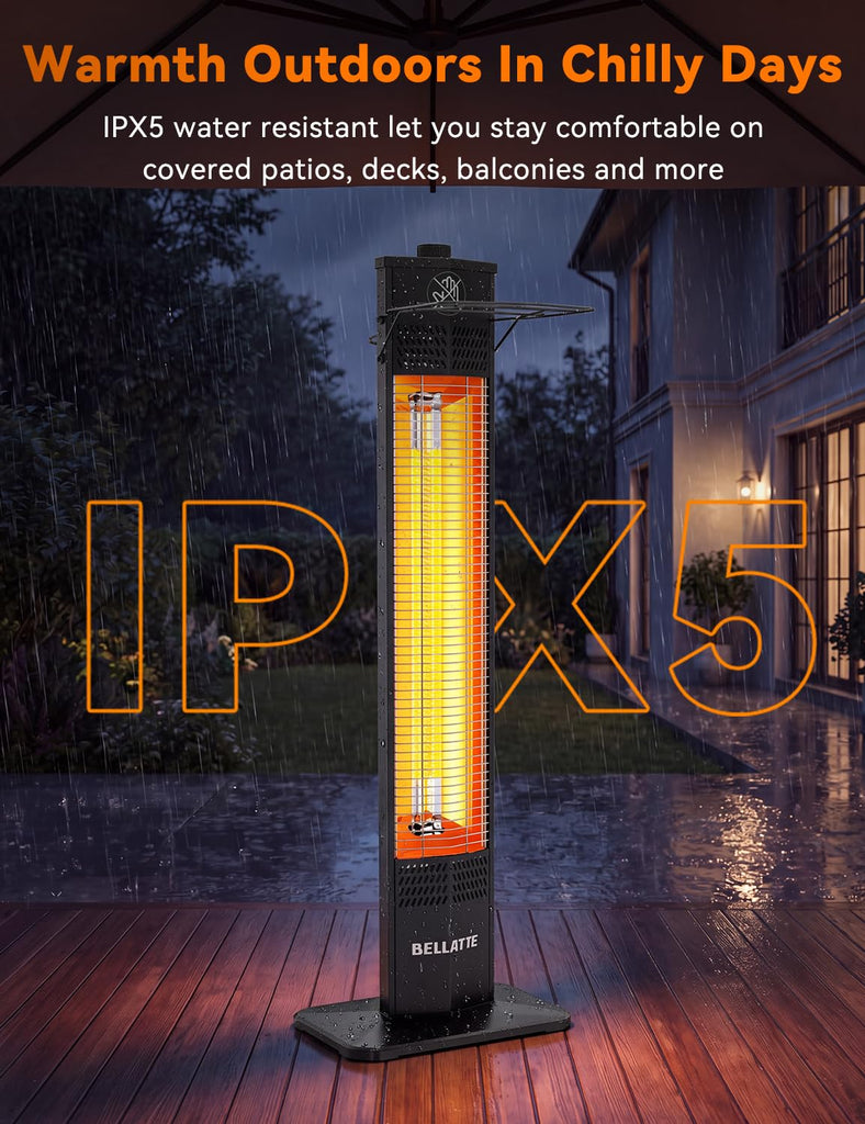 Patio Heater for Outdoor Use, 1500W 36-inch Infrared Electric Heater, Instant Heating, 3 Levels, Tip-Over & Overheat