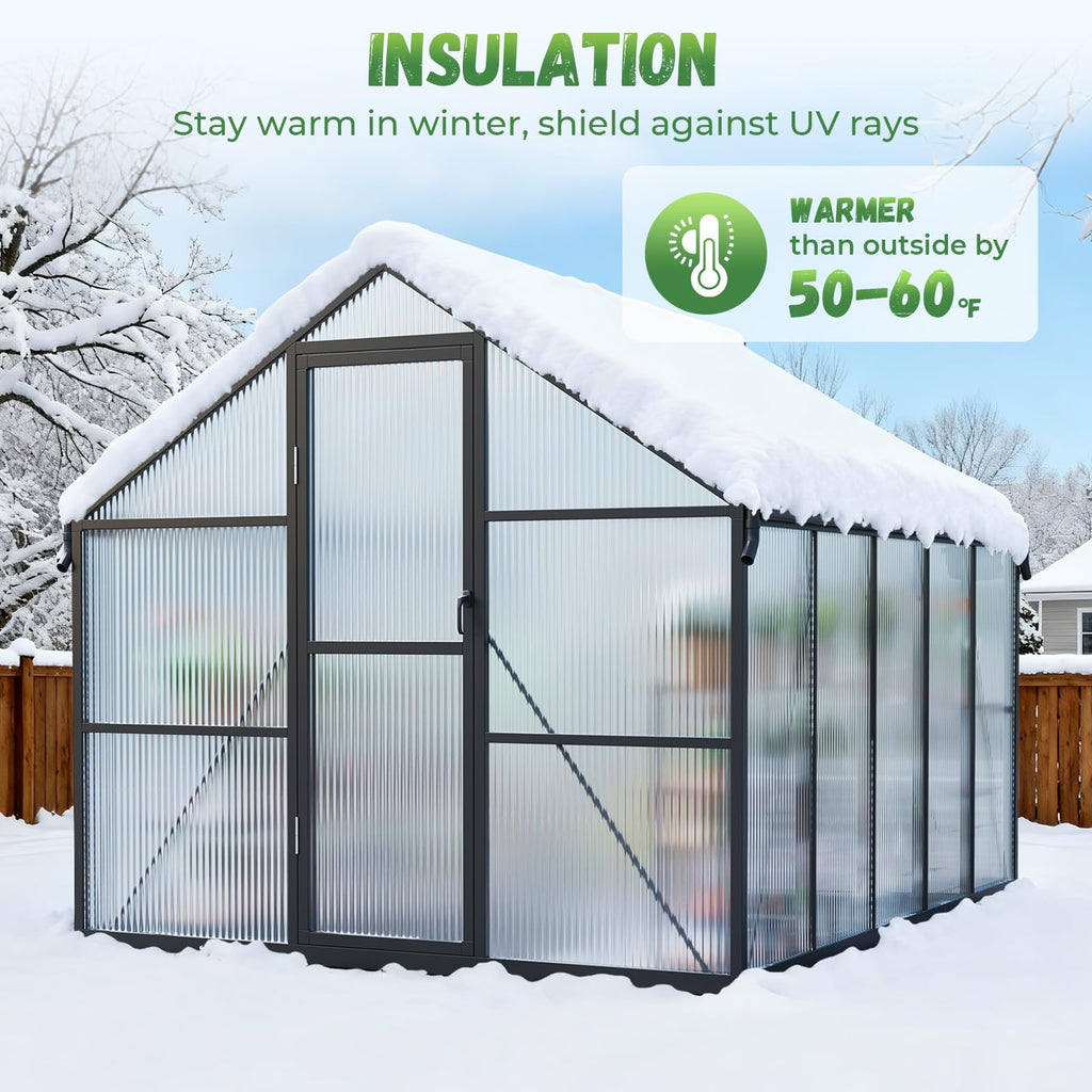 8x10FT Galvanized Steel Greenhouse, Walk-in Green House for Outdoor