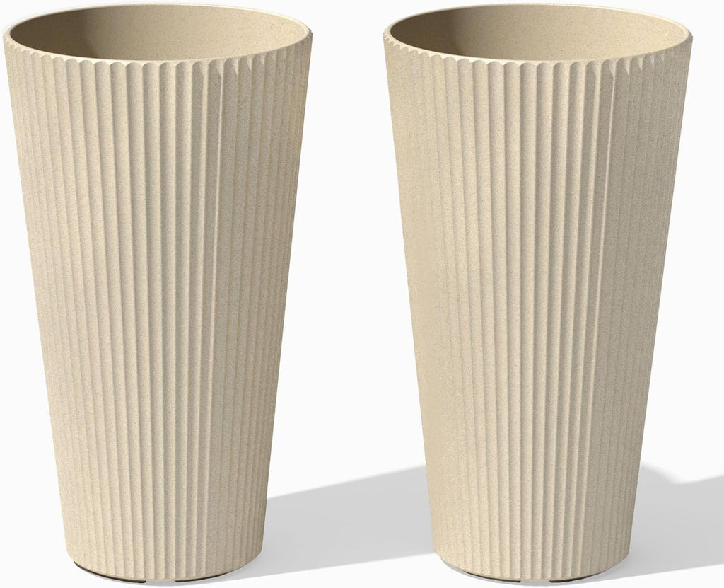 Demi Series Tall Planter - Tall Tapered Outdoor Planter with Shelf | Made From a Durable Plastic-Stone Composite