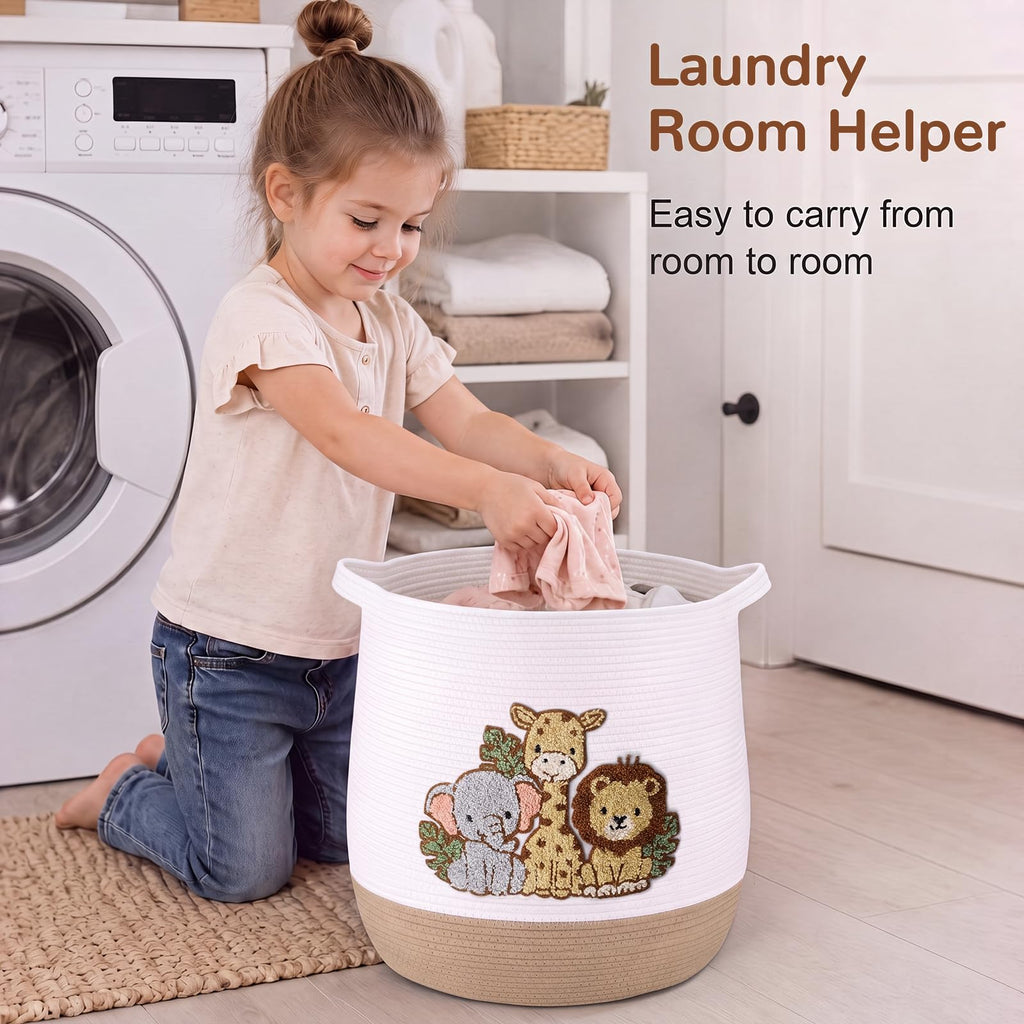 Large Woven Nursery Animal Hamper 16.9 x 17.7 Inch for Kids