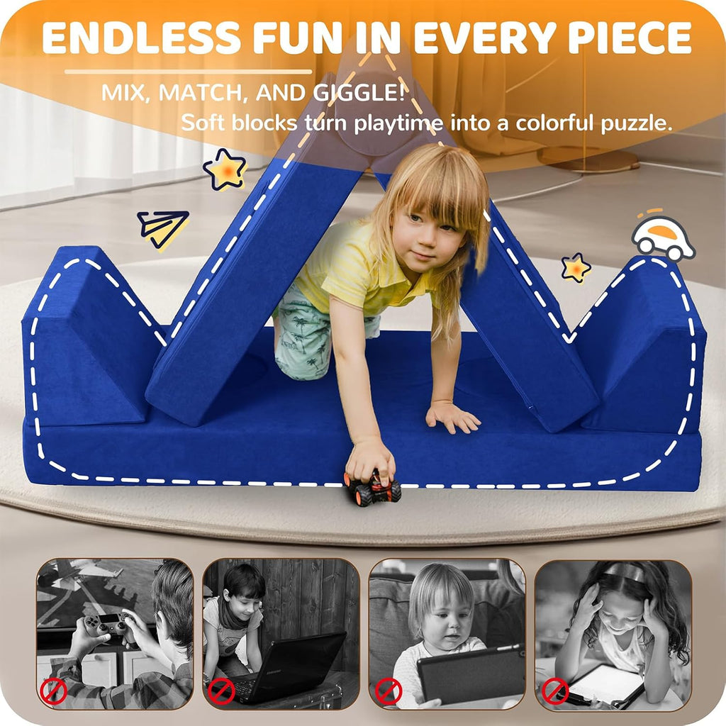 Toddler Couch, Piece Modular Kids Play Couch, Blue