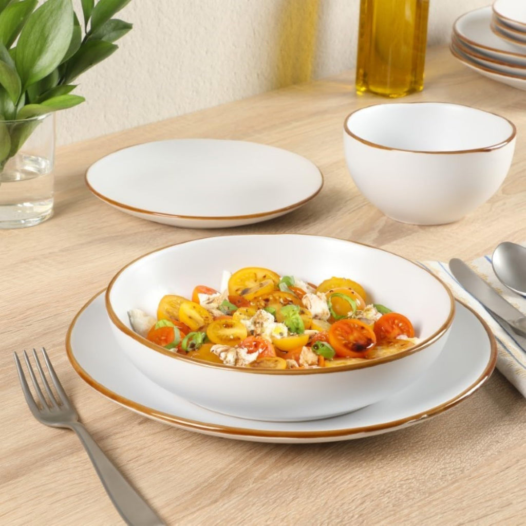 Hazeltine 16-Piece White Stoneware Dinnerware Set - Plates and Bowls, Durable Ceramic Kitchen Dinner Set