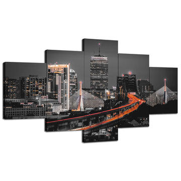 Boston Skyline Wall Black and White Boston Picture(60x32 inch)