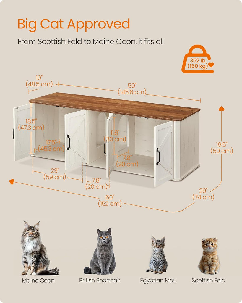 Double Cat Litter Box Enclosure, Furniture Hidden for 2 Cats