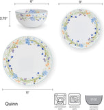 Quinn Lightweight Bone China 12 Piece Dinnerware Plate Bowl Set, Service for 4