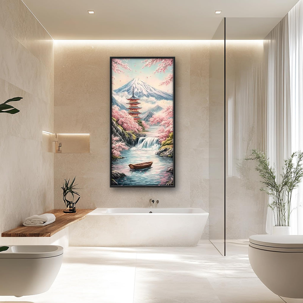 Japan Japanese Wall Art Cherry Blossoms Mount Fuji Wall Decor Waterfall boat Canvas Painting Pictures Prints Framed