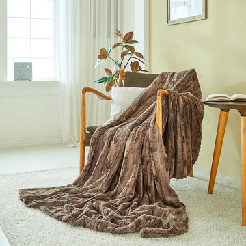 MHD l [Made in Korea] Premium Faux Fur Throw Blanket :Luxury Double-Sided 15mm Microfiber Blanket, 800 GSM :Dark