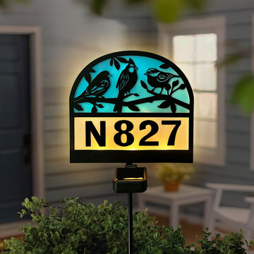 Solar Address Signs s, Metal Birds House Number Yard Garden Stake