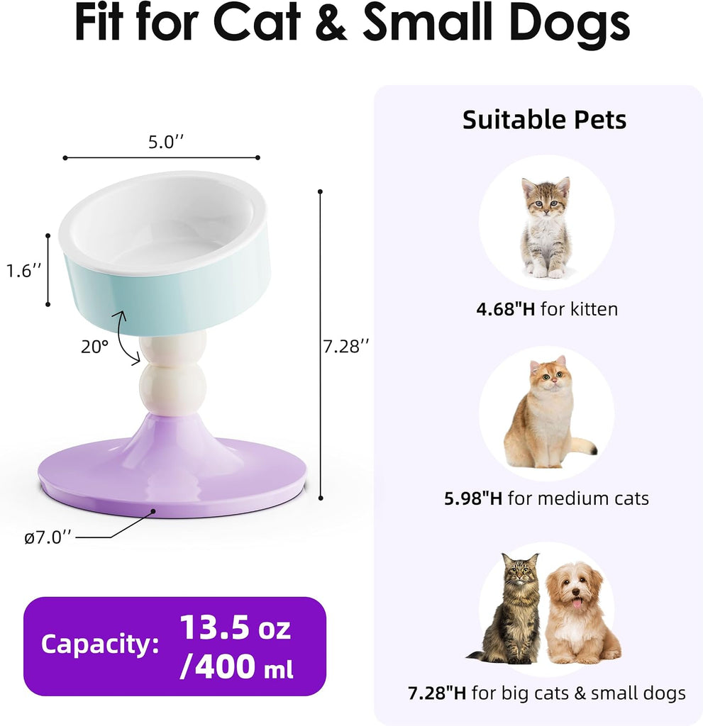 Ceramic Elevated Raised Cat Bowls, 3 Heights Adjustable Raised Dog Bowl Stand for Indoor Cats and Small Dogs, 15°