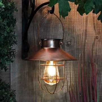 Solar Lantern Outdoor Hanging Light Metal Farmhouse Solar Lamp with Warm White Edison Bulb Design for Garden Yard