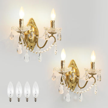 14inch Vintage Crystal Wall Sconces Set of Two,Included Bulb