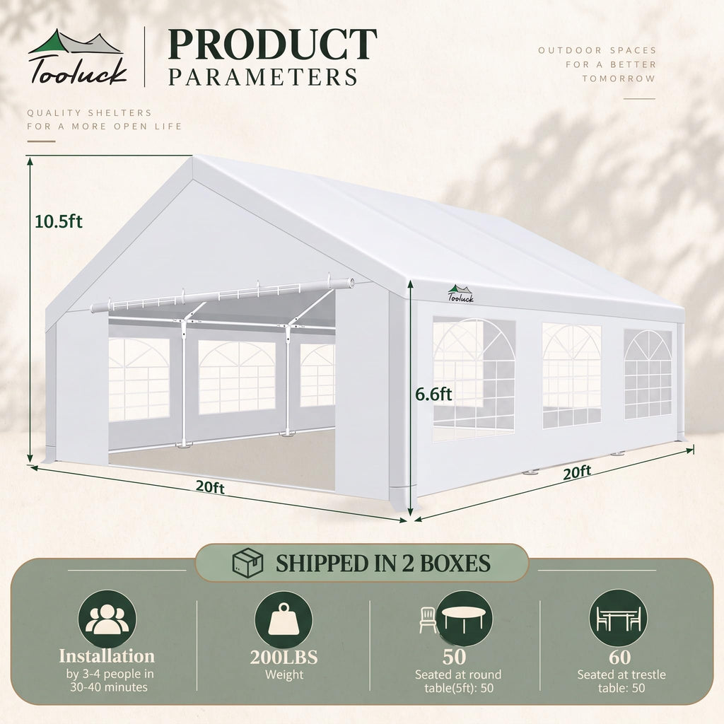20x20ft Party Tent Heavy Duty for Parties Waterproof, Wedding and Event Canopy & Carport, Carpas para Fiestas with