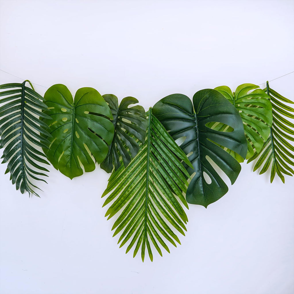 13 Pcs Assorted Artificial Tropical Leaves Set Decorative Real Touch Faux Monstera and Palm Leaves with Stems for