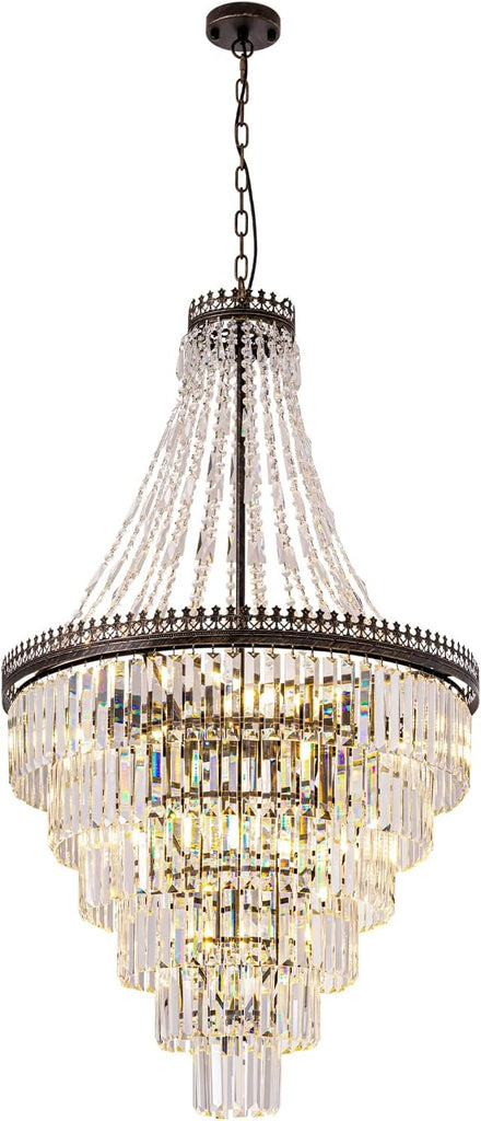 French Empire Crystal Chandelier, Large Vintage Chandelier for High Ceiling, 6-Tier Antique Bronze Lighting, Farmhouse Ceiling Light Fixture for Foyer, Entryway, Living Room, 28" Wx48''H A108-B0DL5PCNJS