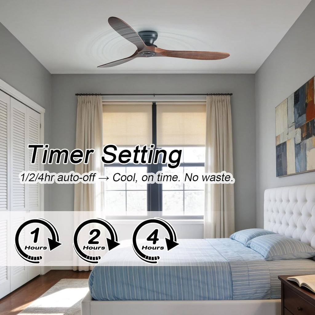 42 Inch Flush Mount Ceiling Fan No Light with Remote, Black and Walnut - Low Profile Modern Wood Blades, 6-Speed Reversible, Quiet A101-B0GGR2K5MM