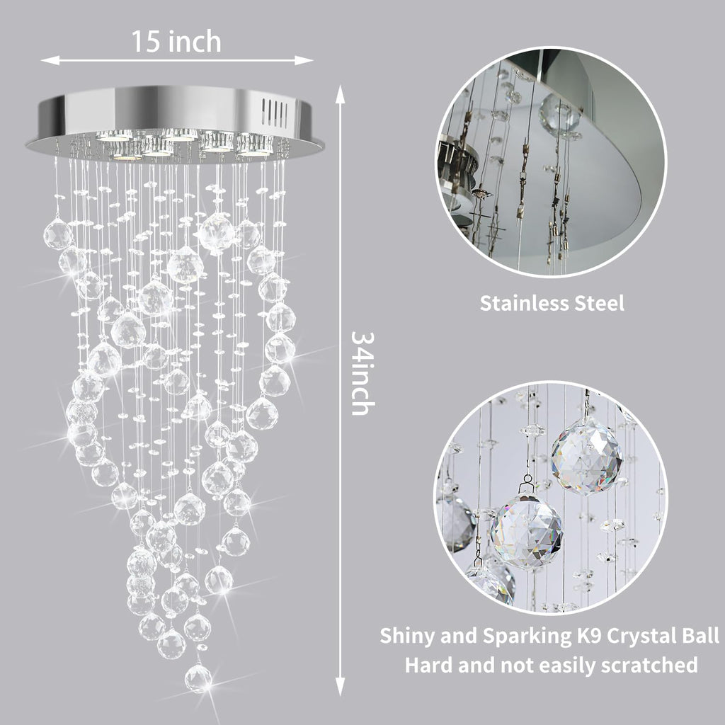 Modern Luxury 6-Lights Spiral Raindrop Crystal Chandeliers for Dining Room, k9 Crystal Ball Flush Mount Ceiling Light Fixture for Living Room,Bedroom,Bathroom,Hallway,Staircase A100-B0C4LJYLLZ