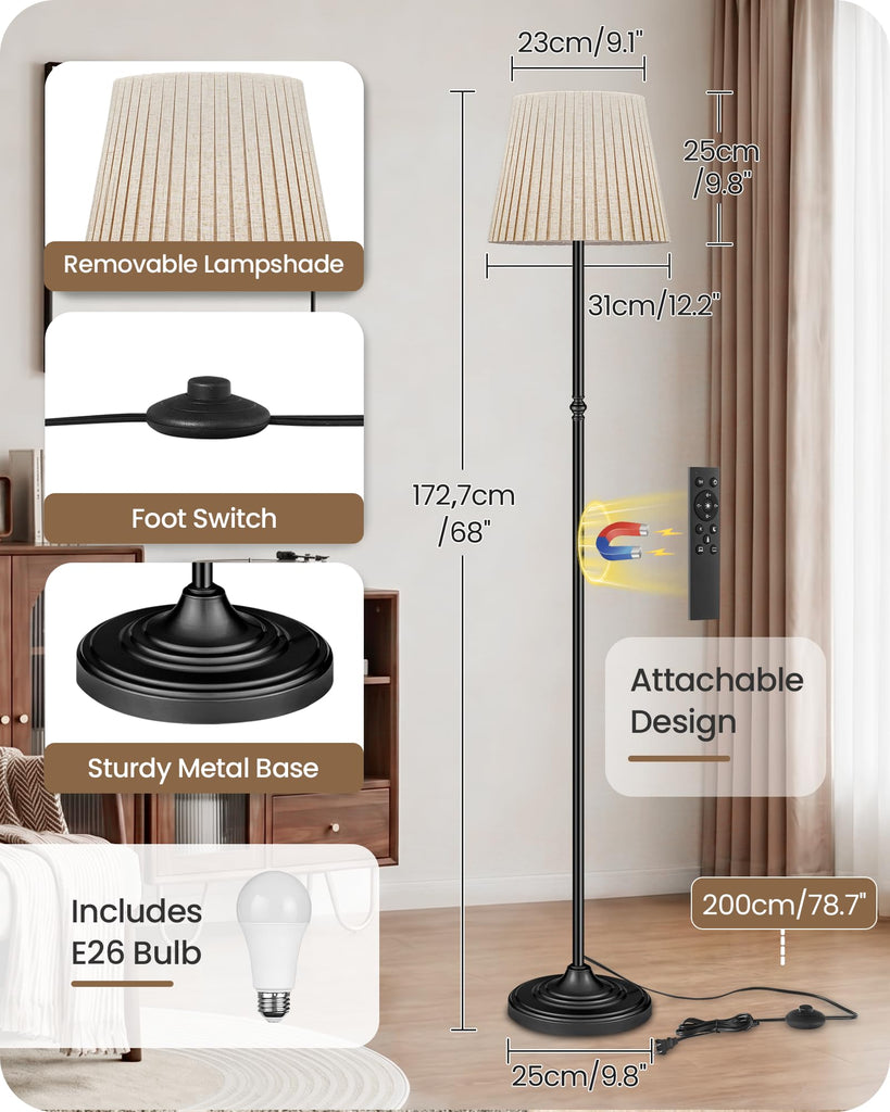 Dimmable Floor Lamp, 68" Tall Standing Lamp