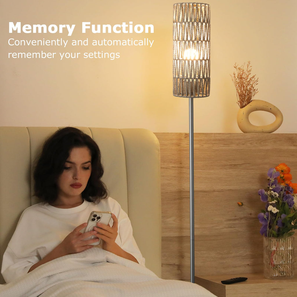 64'' Floor Lamps with Remote Control and Stepless Dimmable Colors Temperature & Brightness, Boho Grey Standing Lamp