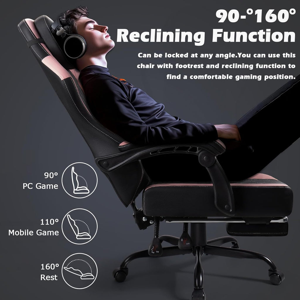 Ergonomic Gaming Chair for Adults | Computer Chair with Footrest, Heavy Duty Video Game Chair with Lumbar Support &