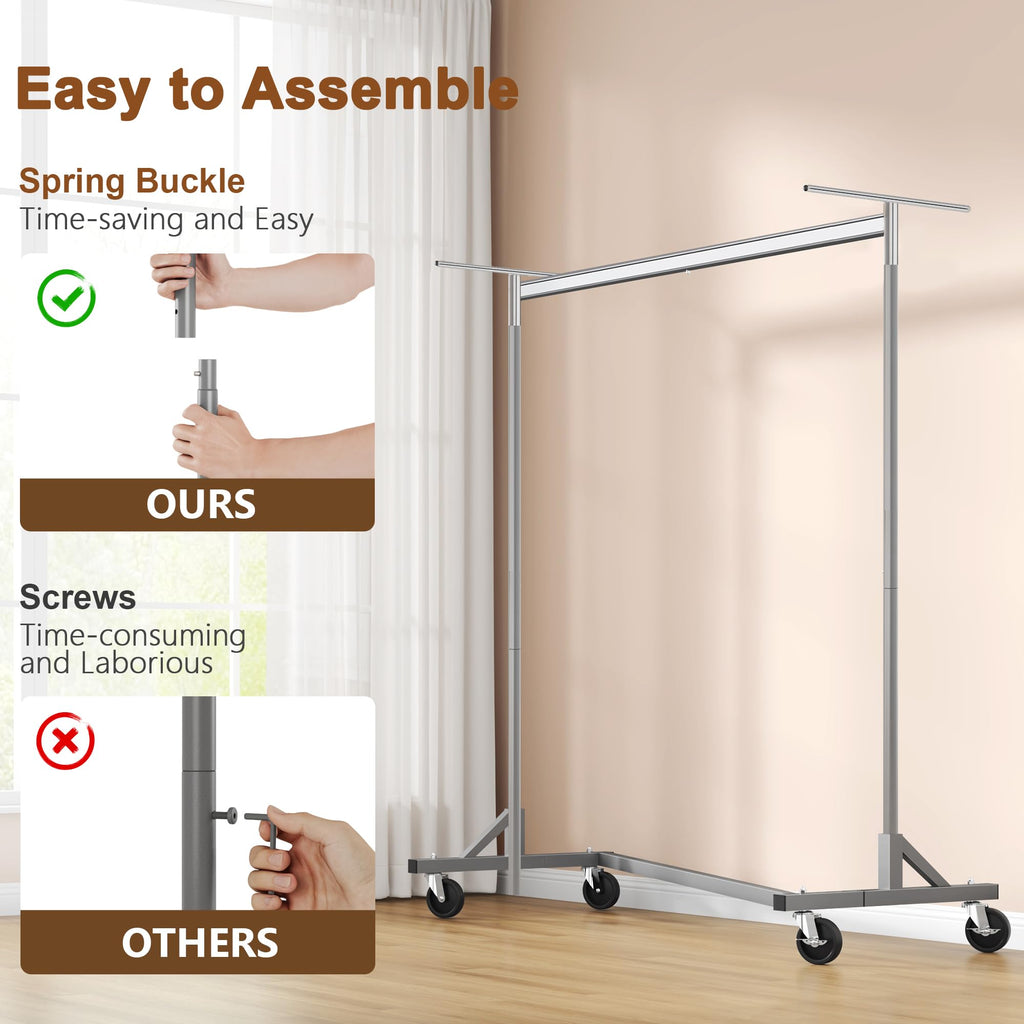 Z Clothes Rack with Cover, Heavy Duty Clothing Rack, Rolling Garment Rack with Wheels, with Dustproof Cover