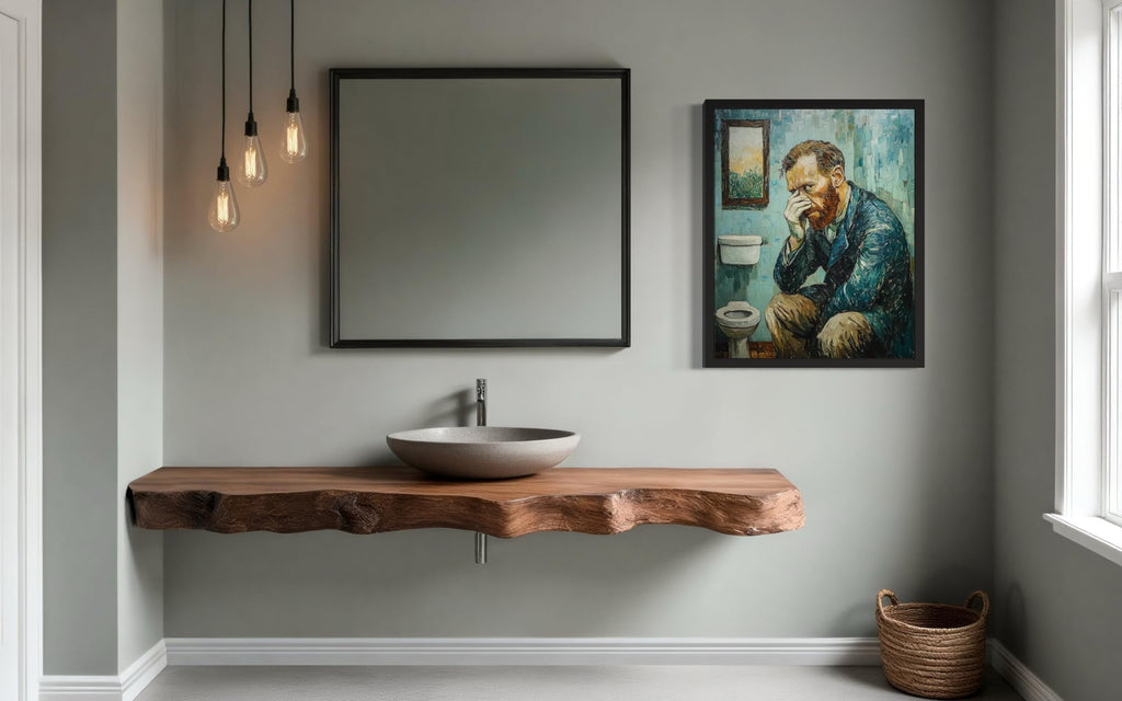 Van Gogh Funny Bathroom Framed Wall Art Print Poster, Famous Celebrity Vintage Funny Classical Clothespin, Humor