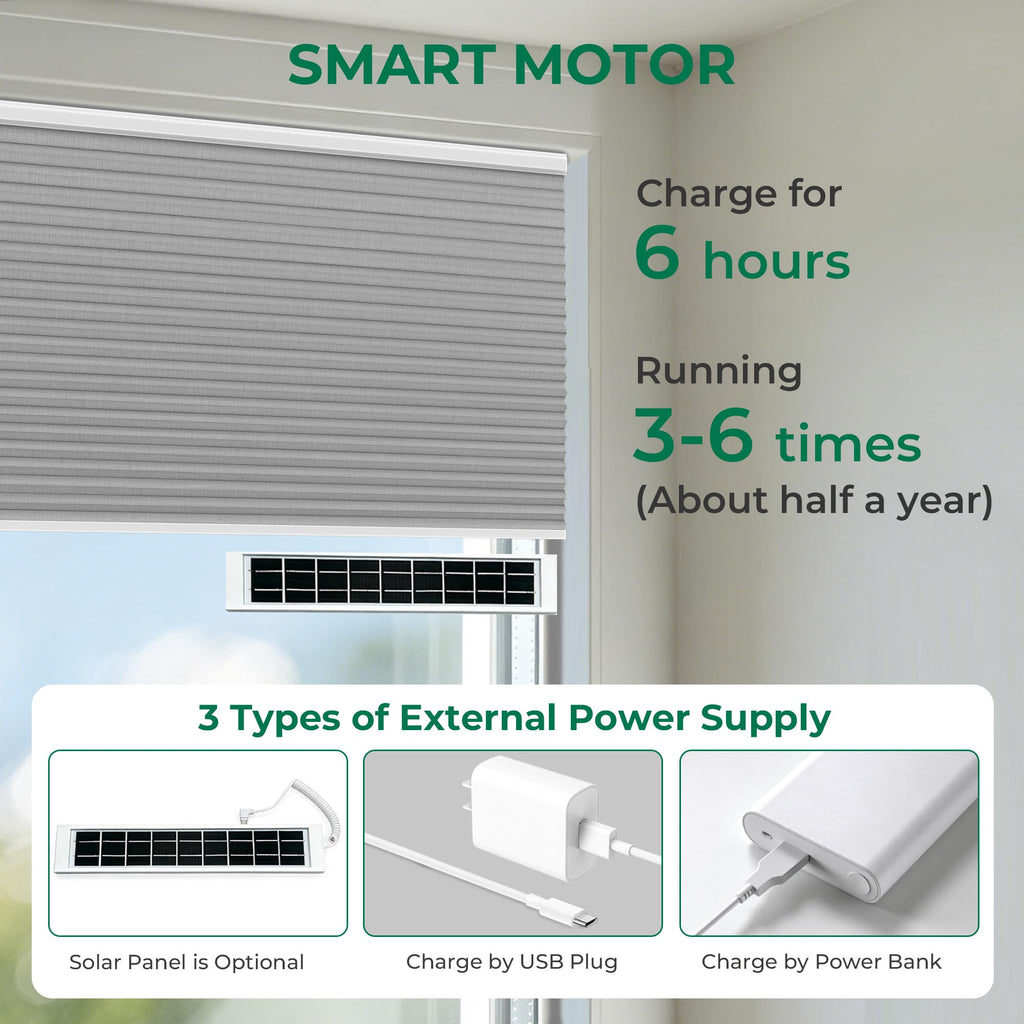 Motorized Cellular Shades No Drill with Remote, Gray