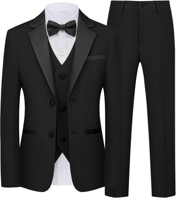 Boys Suits Piece Tuxedo Suit Set: Jacket, Pants, Shirt, Vest & Bow Tie for Kids Wedding Ring Bearer Party