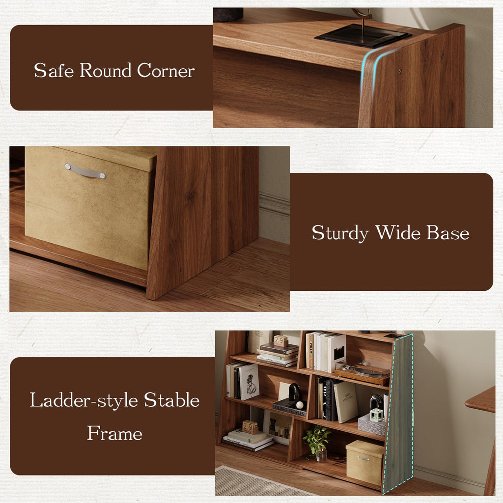 Extendable Bookshelf, Adjustable Low Bookcase, Walnut