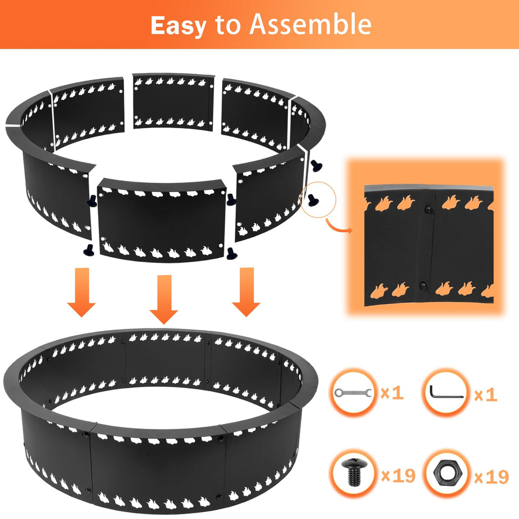 Outdoor Smokeless Fire Pit Ring 31 inch, Metal Steel Firepit Ring Insert Round Firepit Ring for Outside Wood Burning