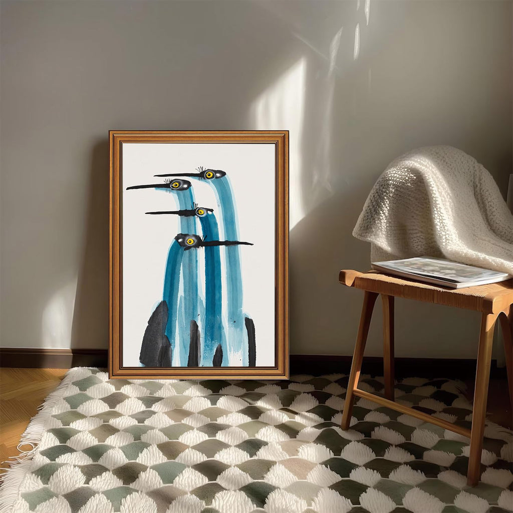 Gold Framed Wall Art Blue Heron Canvas Prints Watercolor Bird Pictures