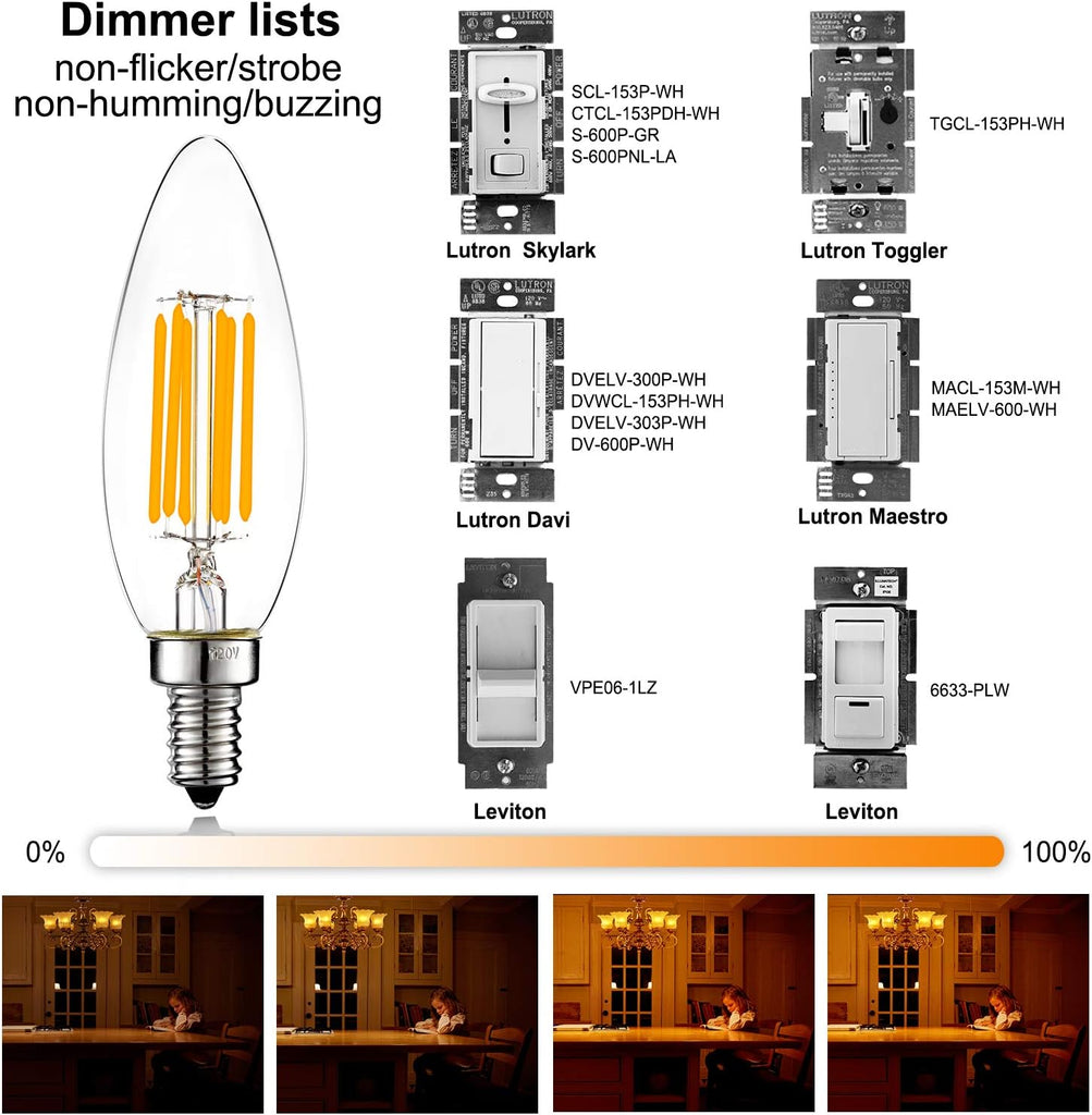 B10 Light Bulb,E12 Candelabra Bulb 60 watt,Dimmable,2700K Clear